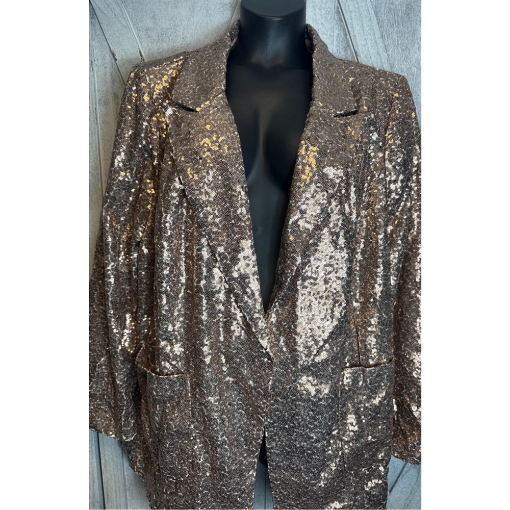Women's ELOQUII Plus Size 28 Rose Gold Sequin Blazer - Picture 2 of 8